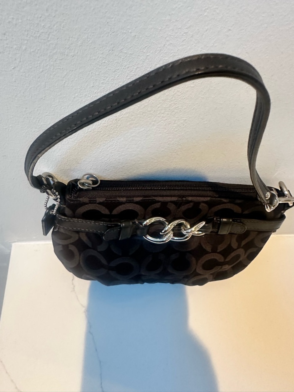 Coach Op Art Black Signature Jacquard wristlet or mini bag with hang tag - Picture 2 of 10